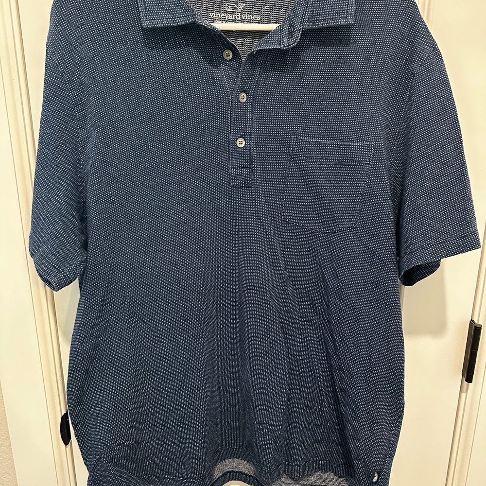Vineyard Vines Men's Navy Textured Polo with Chest Pocket